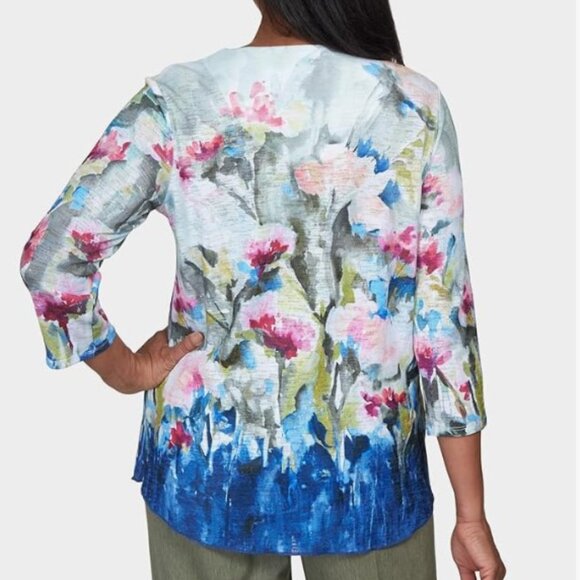 Alfred Dunner Women's Abstract Border Garden Print Top Size Large - Picture 2 of 12